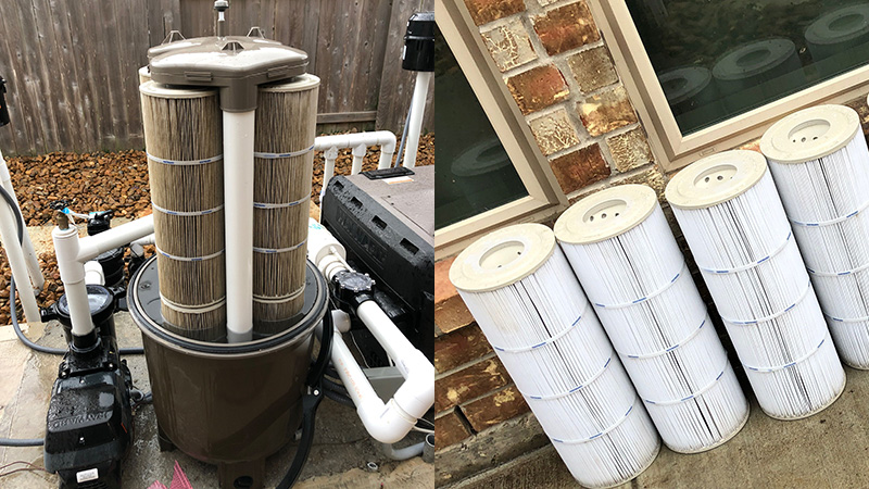 Cartridge style filter before and after cleaning
