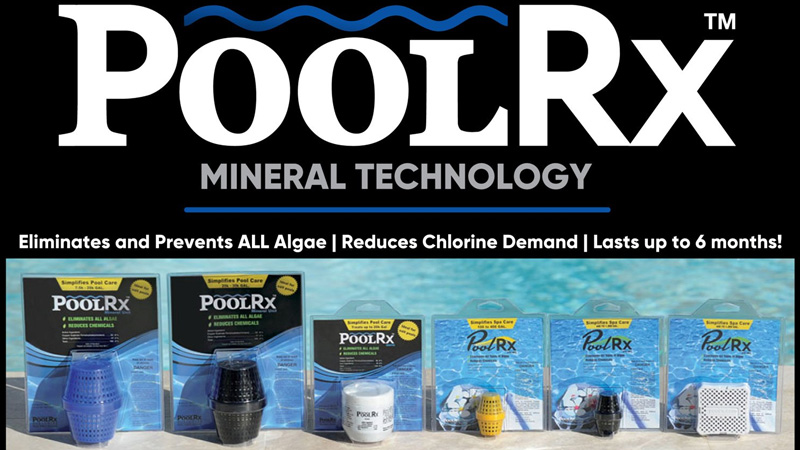 Pool RX Mineral Technology banner with products