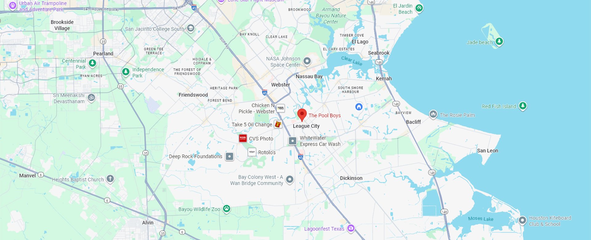Google Map of The Pool Boys office location at 382 W Main St., League City, TX 77573